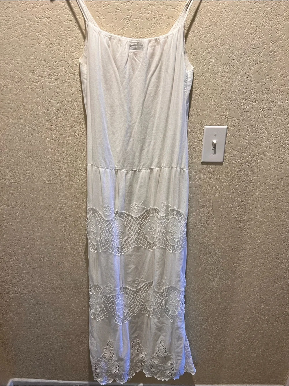 MAX&Co MaxMara 100% Cotton White Embroidered Maxi Dress Crochet Lace Boho Size S